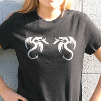Twin dragon t-shirt stencil spray paint Example of twin dragon t-shirt stencil spray paint