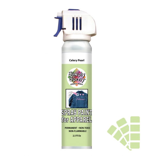 Stencil simply spray celery pearl colour. Fabric paint for clothing and garments decoration
