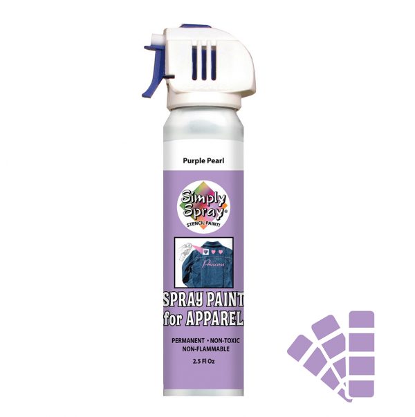 Stencil simply spray purple pearl colour. Fabric paint for clothing and garments decoration