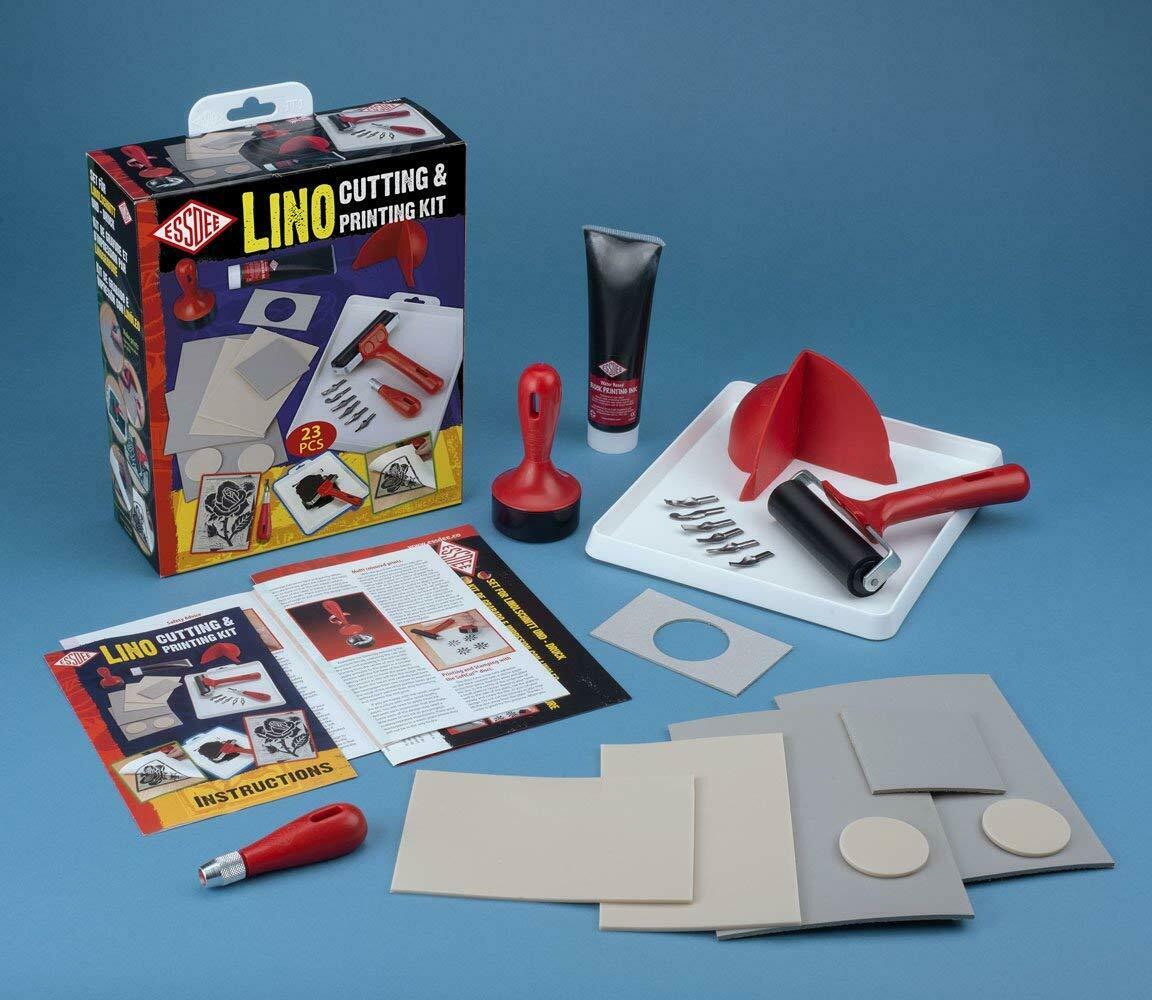 NEW ESSDEE Lino Cutting & Printing Kit. Stamp, 6 Cutting Tool, InkFREE