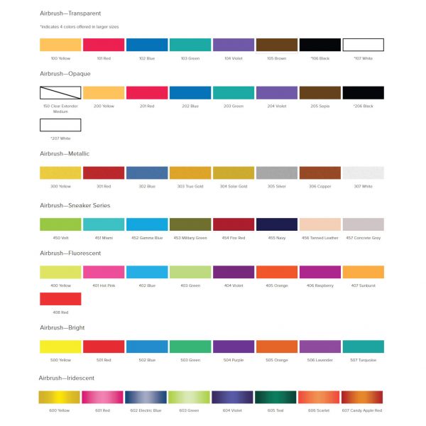 Jacquard Airbrush colour chart